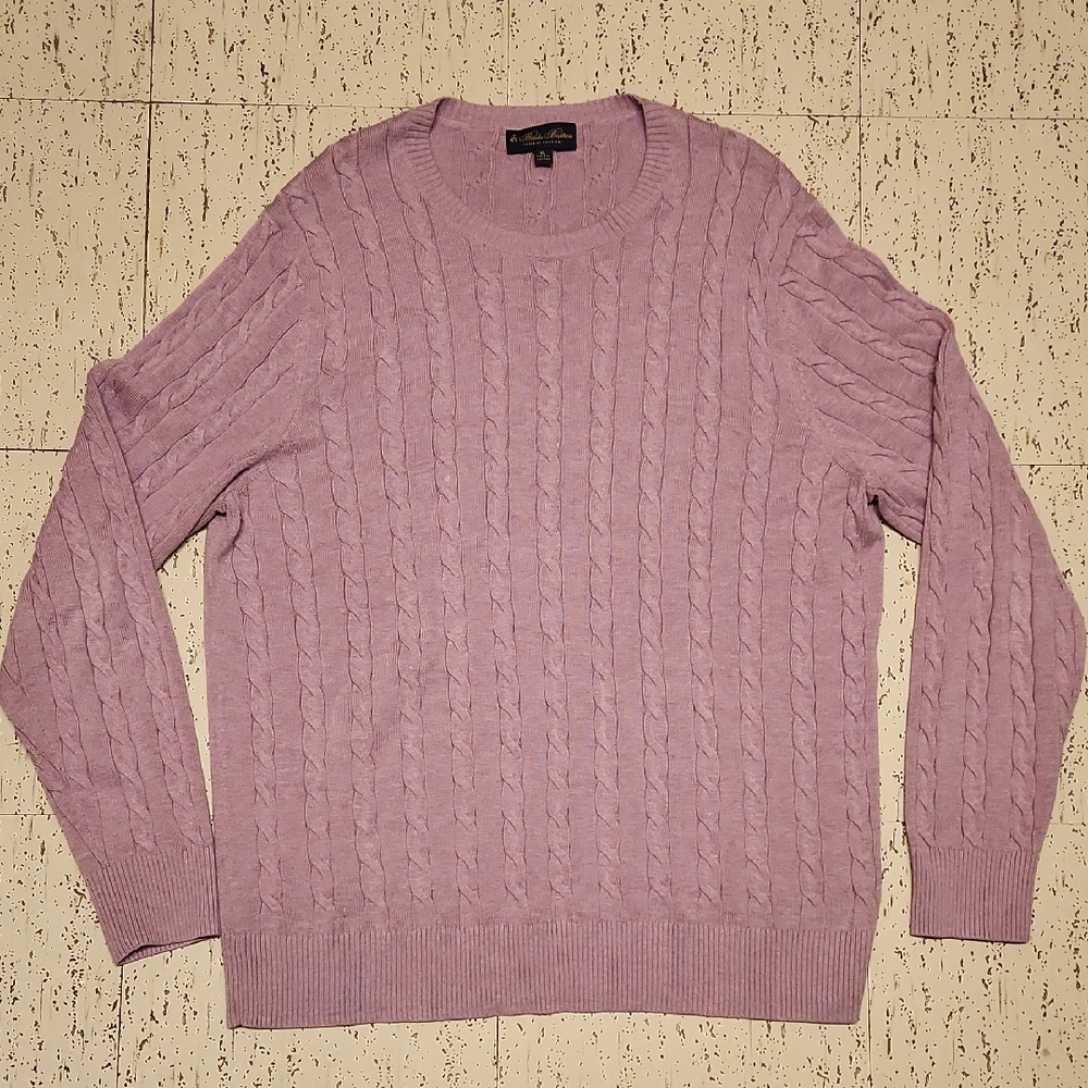 Brooks Brothers Purple Lilac Supima Cotton Cable Knit Pullover Crewneck Sweater